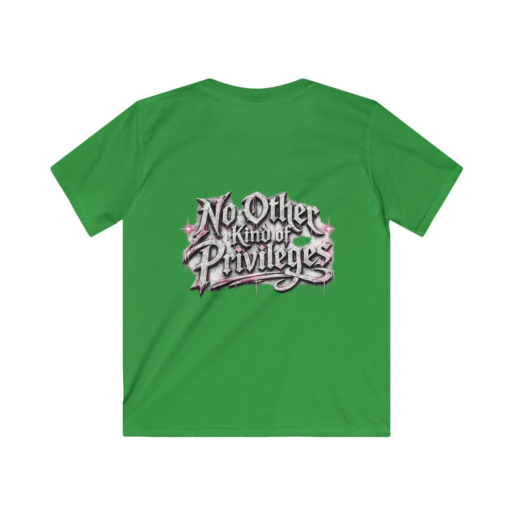 Kids Tee — "No Other Kind of Privilege" Graphic T‑Shirt (Edgy Pink Lettering)