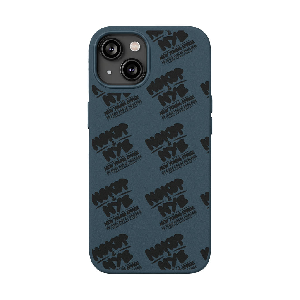 Nokop & Nye Engraved PU Leather Phone Case — Sleek Black Protective Case with Subtle Embossed Logo
