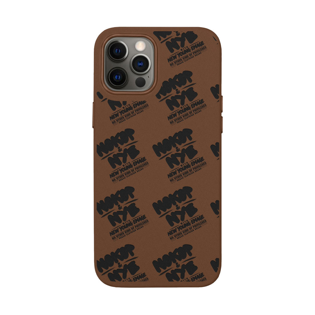 Nokop & Nye Engraved PU Leather Phone Case — Sleek Black Protective Case with Subtle Embossed Logo