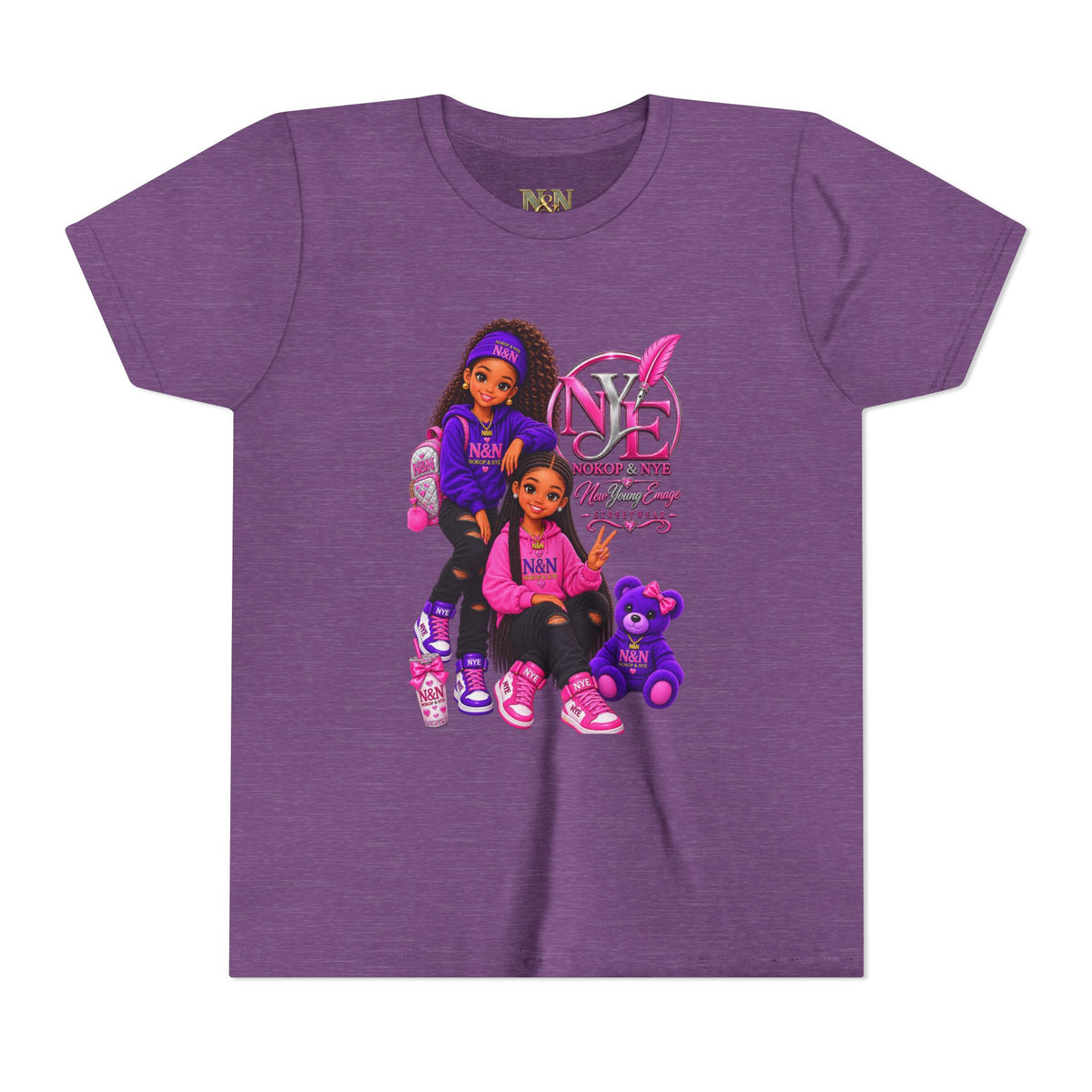 Youth Tee — Pink 'NOKOP & NYE' Streetwear Graphic Tee for Girls