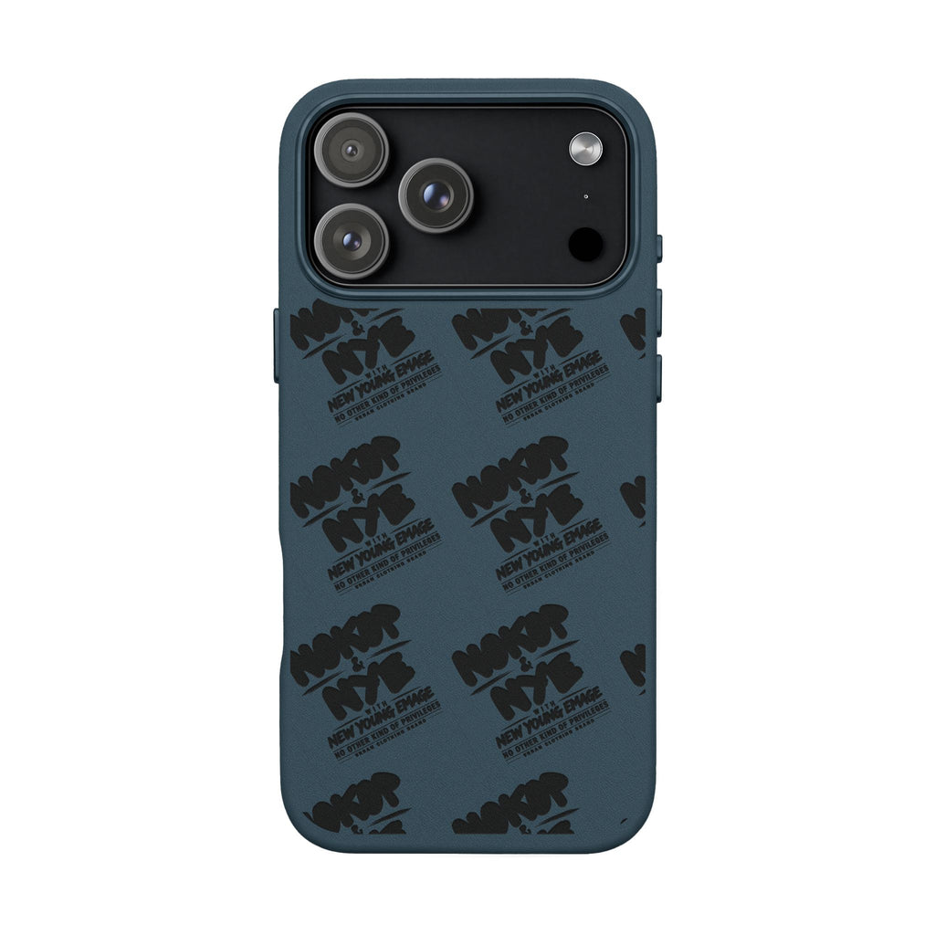 Nokop & Nye Engraved PU Leather Phone Case — Sleek Black Protective Case with Subtle Embossed Logo
