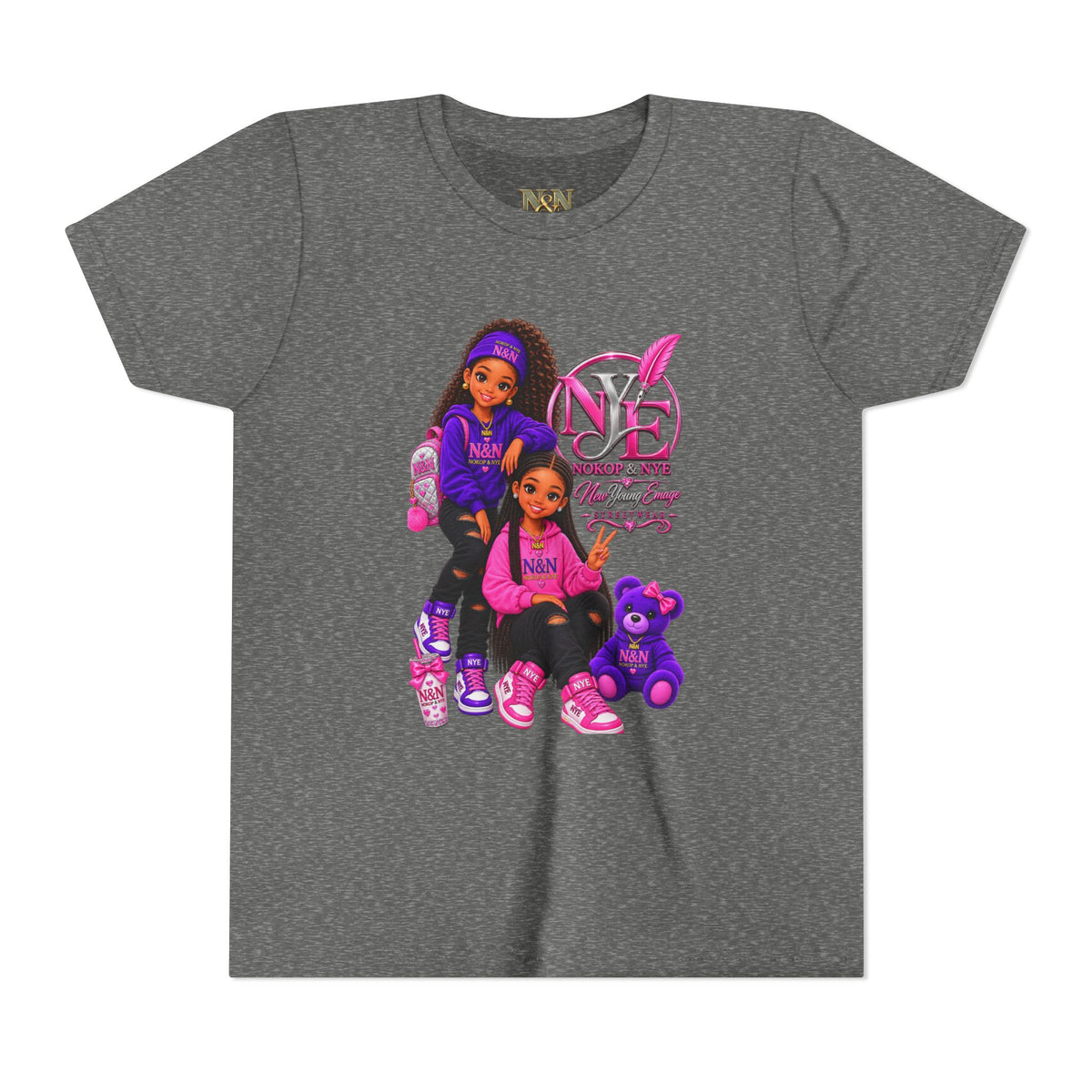 Youth Tee — Pink 'NOKOP & NYE' Streetwear Graphic Tee for Girls