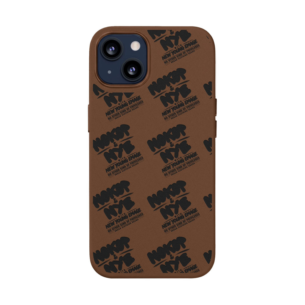 Nokop & Nye Engraved PU Leather Phone Case — Sleek Black Protective Case with Subtle Embossed Logo