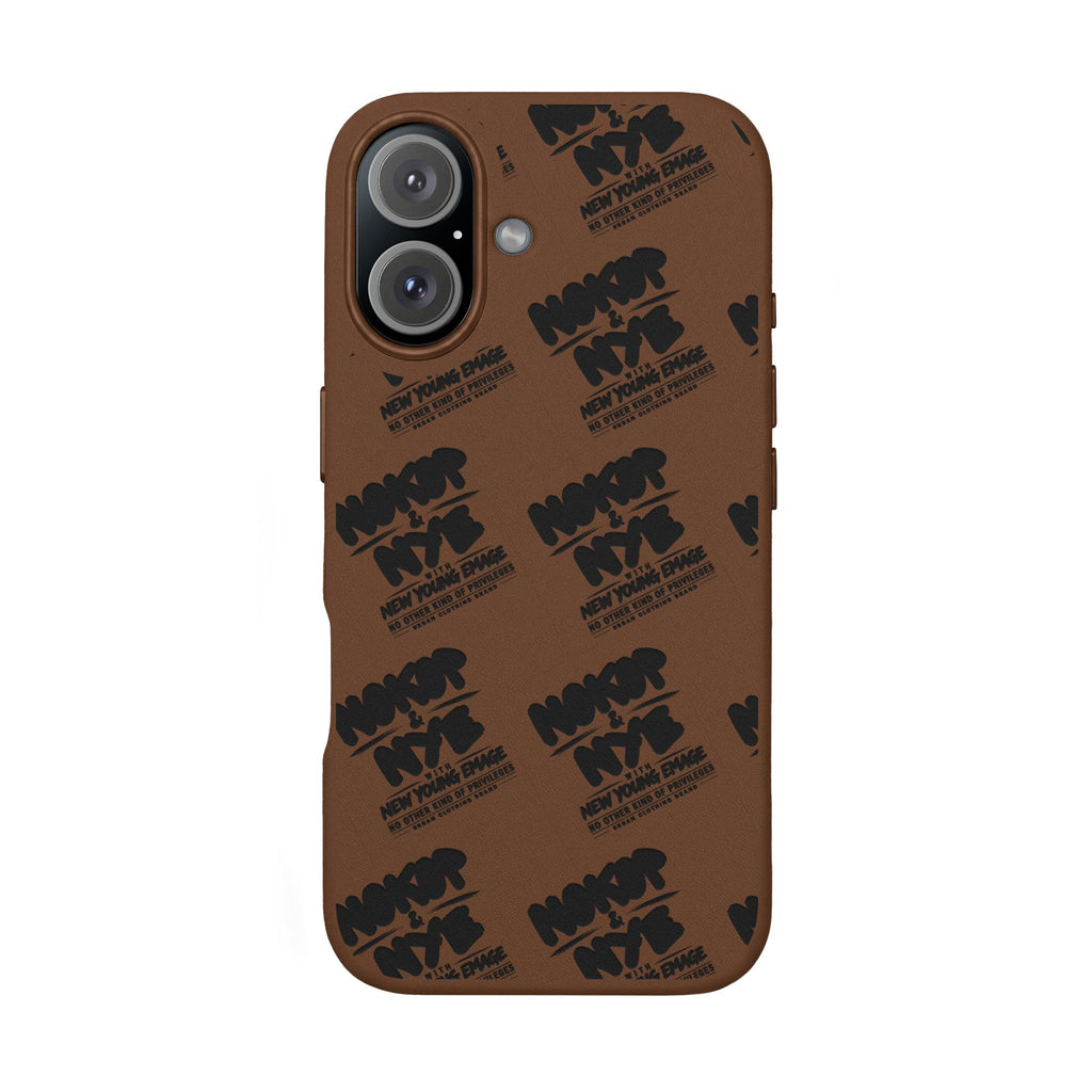 Nokop & Nye Engraved PU Leather Phone Case — Sleek Black Protective Case with Subtle Embossed Logo