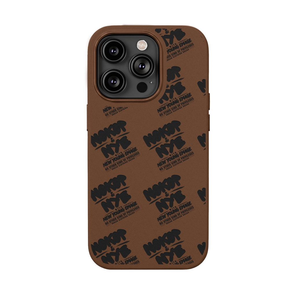 Nokop & Nye Engraved PU Leather Phone Case — Sleek Black Protective Case with Subtle Embossed Logo