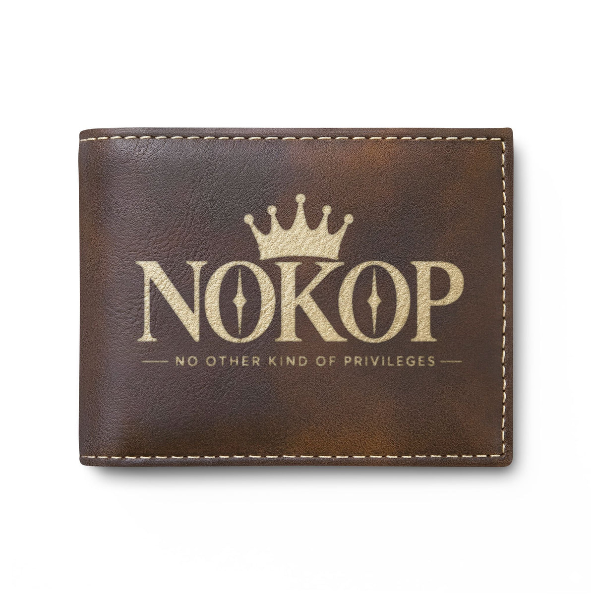 NOKOP Crown Bi-Fold Wallet — Leather RFID Flip Wallet with Logo