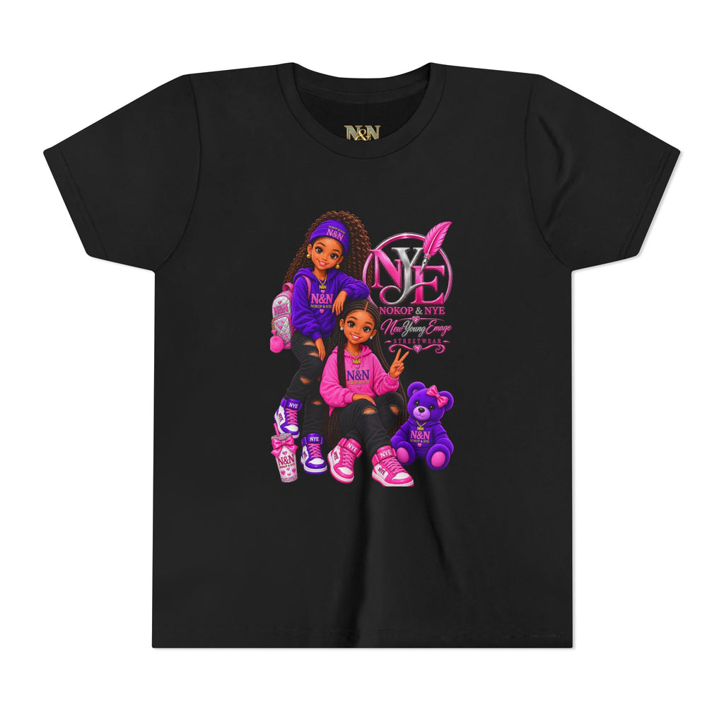 Youth Tee — Pink 'NOKOP & NYE' Streetwear Graphic Tee for Girls