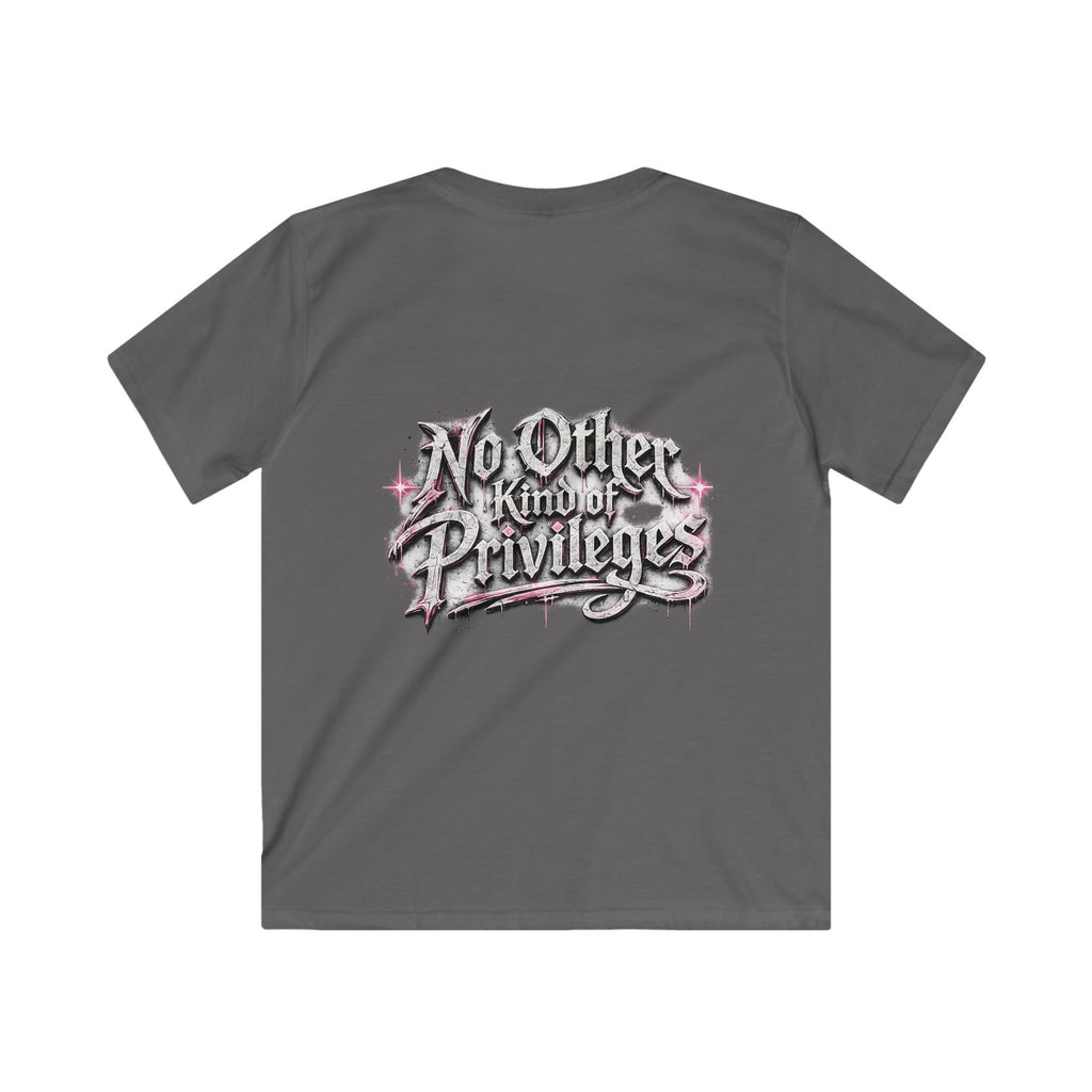 Kids Tee — "No Other Kind of Privilege" Graphic T‑Shirt (Edgy Pink Lettering)
