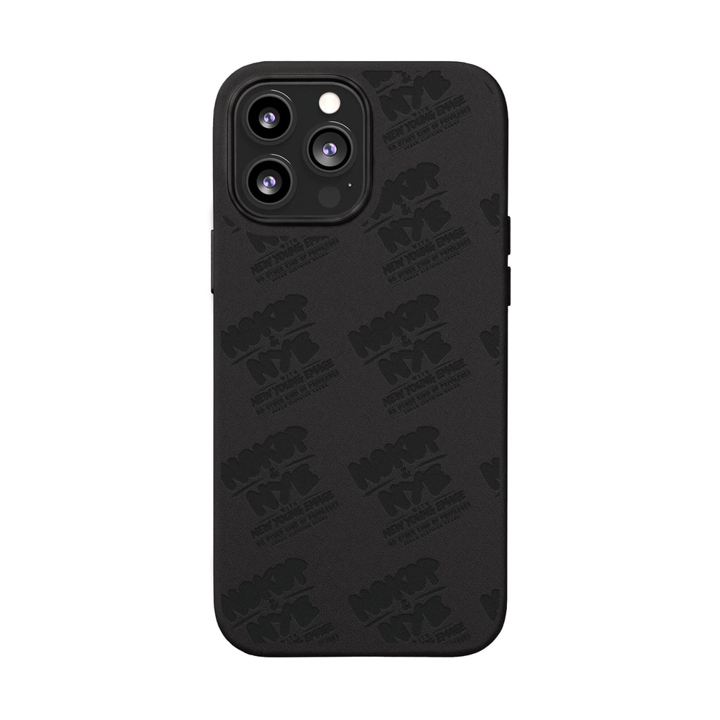 Nokop & Nye Engraved PU Leather Phone Case — Sleek Black Protective Case with Subtle Embossed Logo