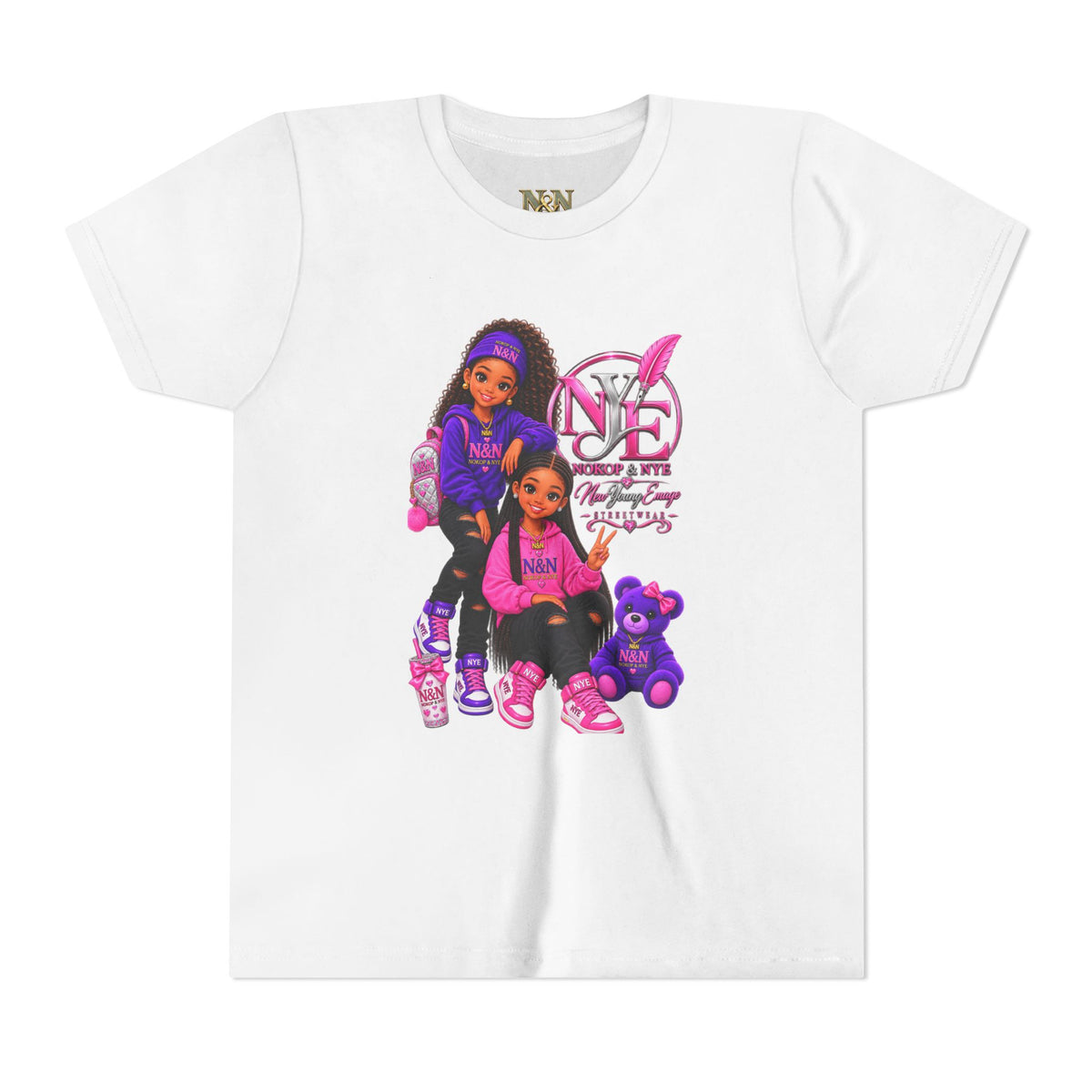 Youth Tee — Pink 'NOKOP & NYE' Streetwear Graphic Tee for Girls