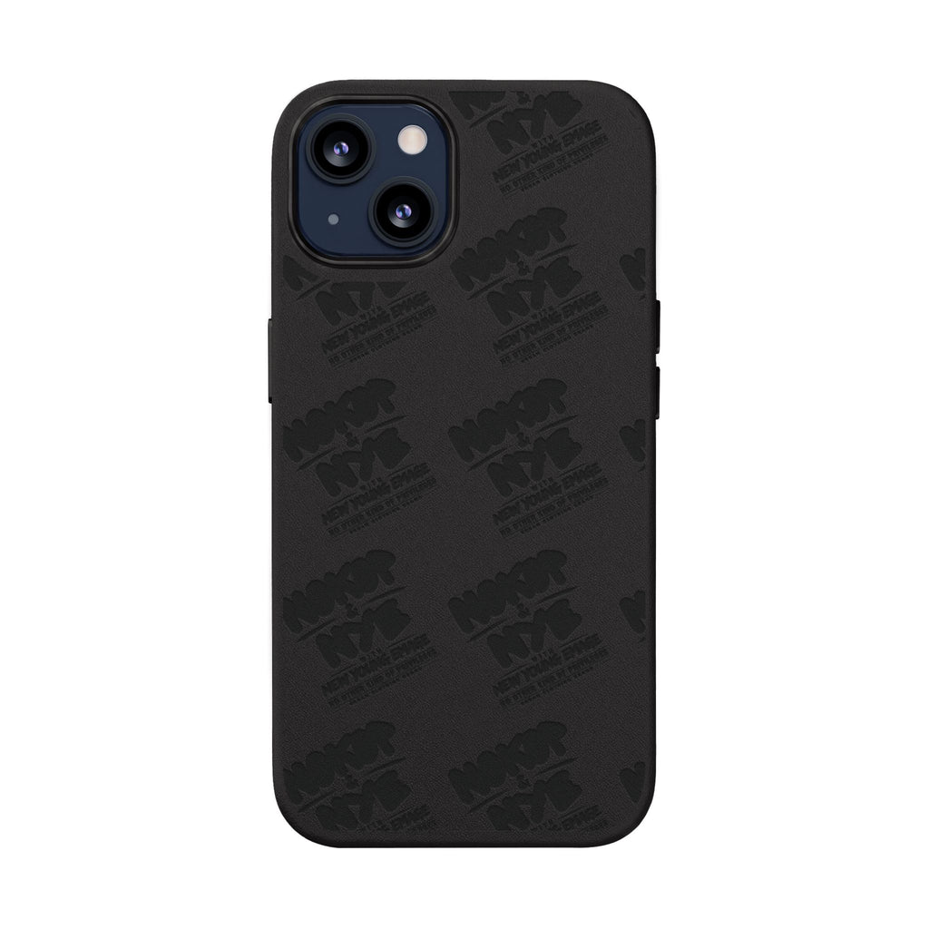 Nokop & Nye Engraved PU Leather Phone Case — Sleek Black Protective Case with Subtle Embossed Logo
