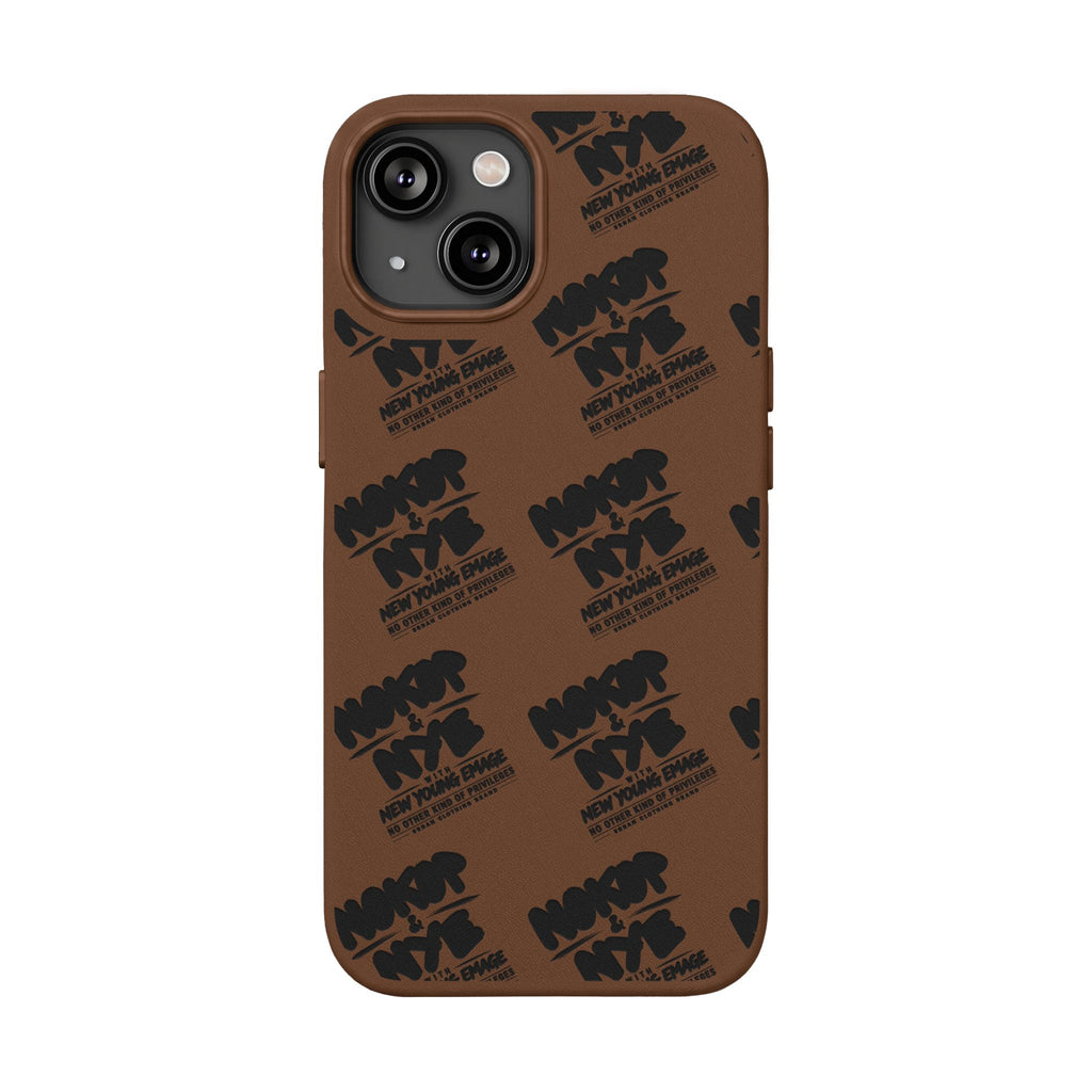 Nokop & Nye Engraved PU Leather Phone Case — Sleek Black Protective Case with Subtle Embossed Logo