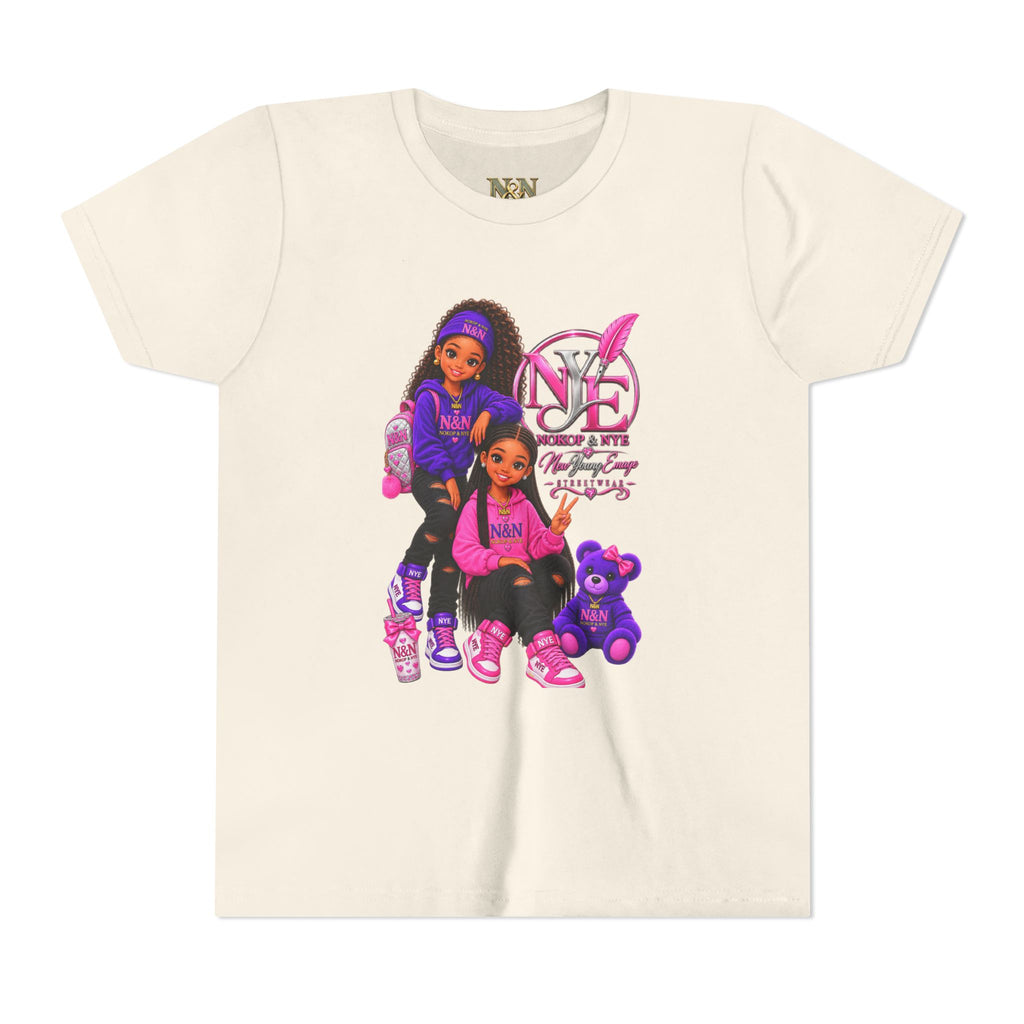 Youth Tee — Pink 'NOKOP & NYE' Streetwear Graphic Tee for Girls