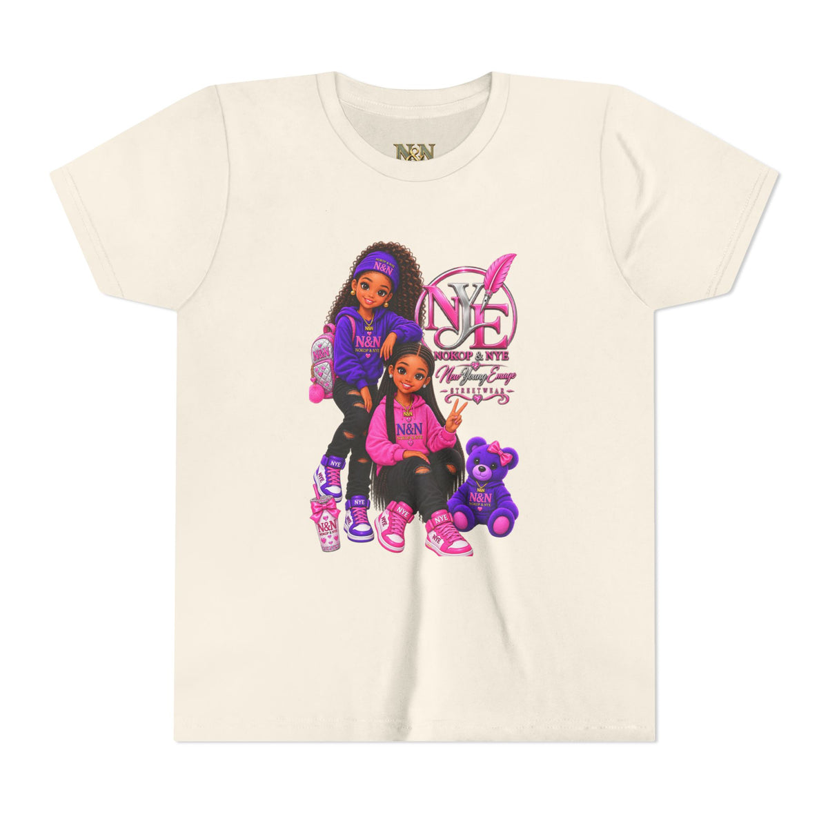 Youth Tee — Pink 'NOKOP & NYE' Streetwear Graphic Tee for Girls