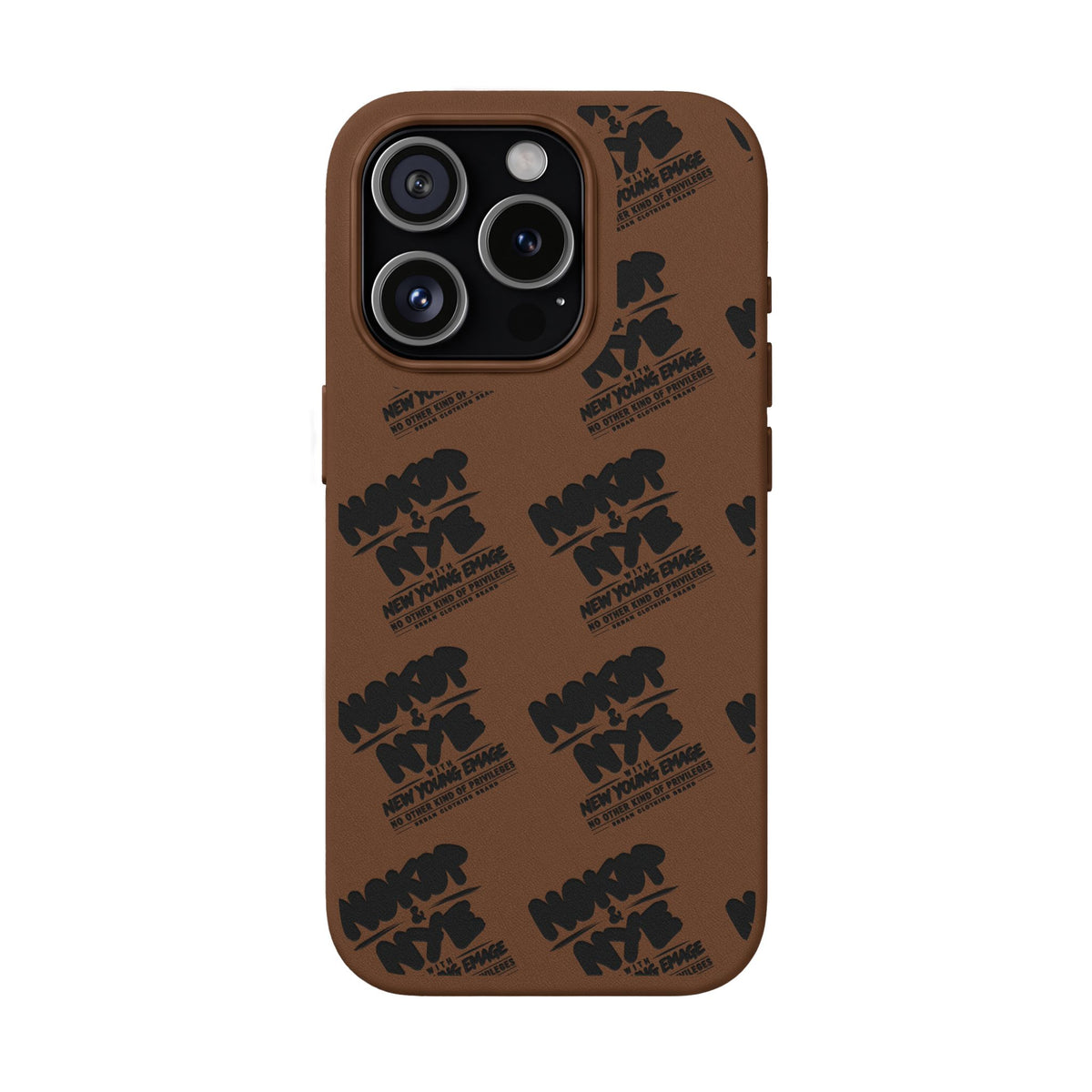 Nokop & Nye Engraved PU Leather Phone Case — Sleek Black Protective Case with Subtle Embossed Logo