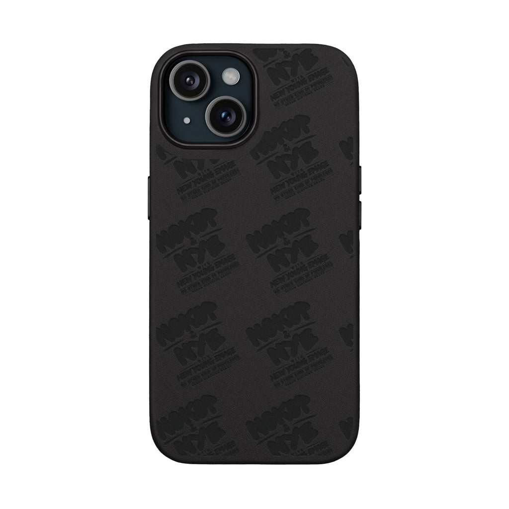 Nokop & Nye Engraved PU Leather Phone Case — Sleek Black Protective Case with Subtle Embossed Logo