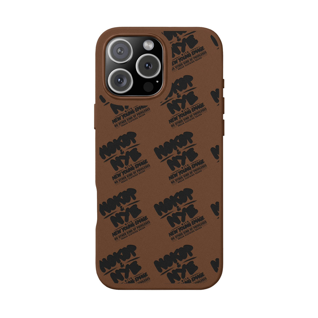 Nokop & Nye Engraved PU Leather Phone Case — Sleek Black Protective Case with Subtle Embossed Logo