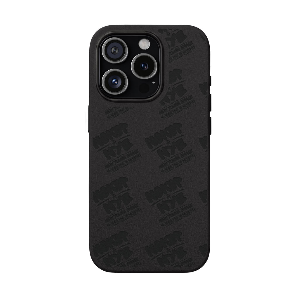 Nokop & Nye Engraved PU Leather Phone Case — Sleek Black Protective Case with Subtle Embossed Logo