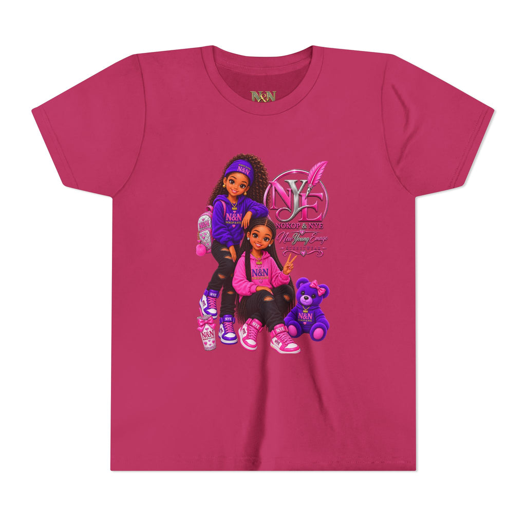Youth Tee — Pink 'NOKOP & NYE' Streetwear Graphic Tee for Girls