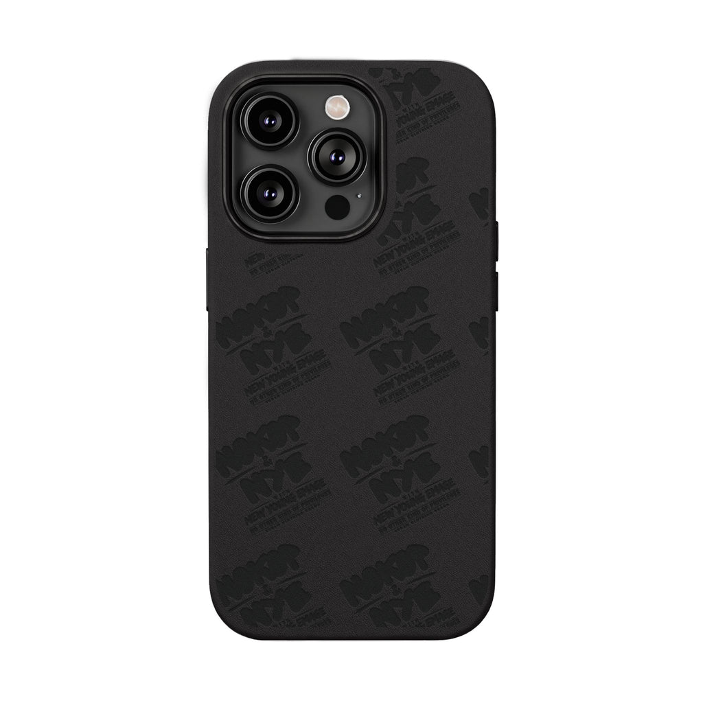 Nokop & Nye Engraved PU Leather Phone Case — Sleek Black Protective Case with Subtle Embossed Logo