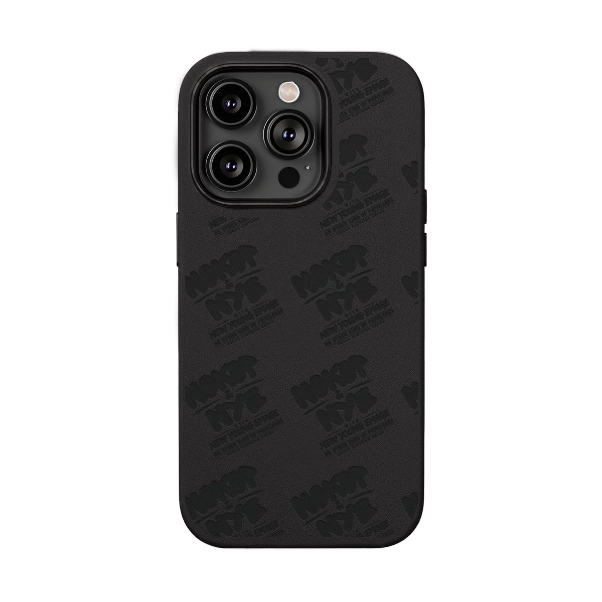 Nokop & Nye Engraved PU Leather Phone Case — Sleek Black Protective Case with Subtle Embossed Logo