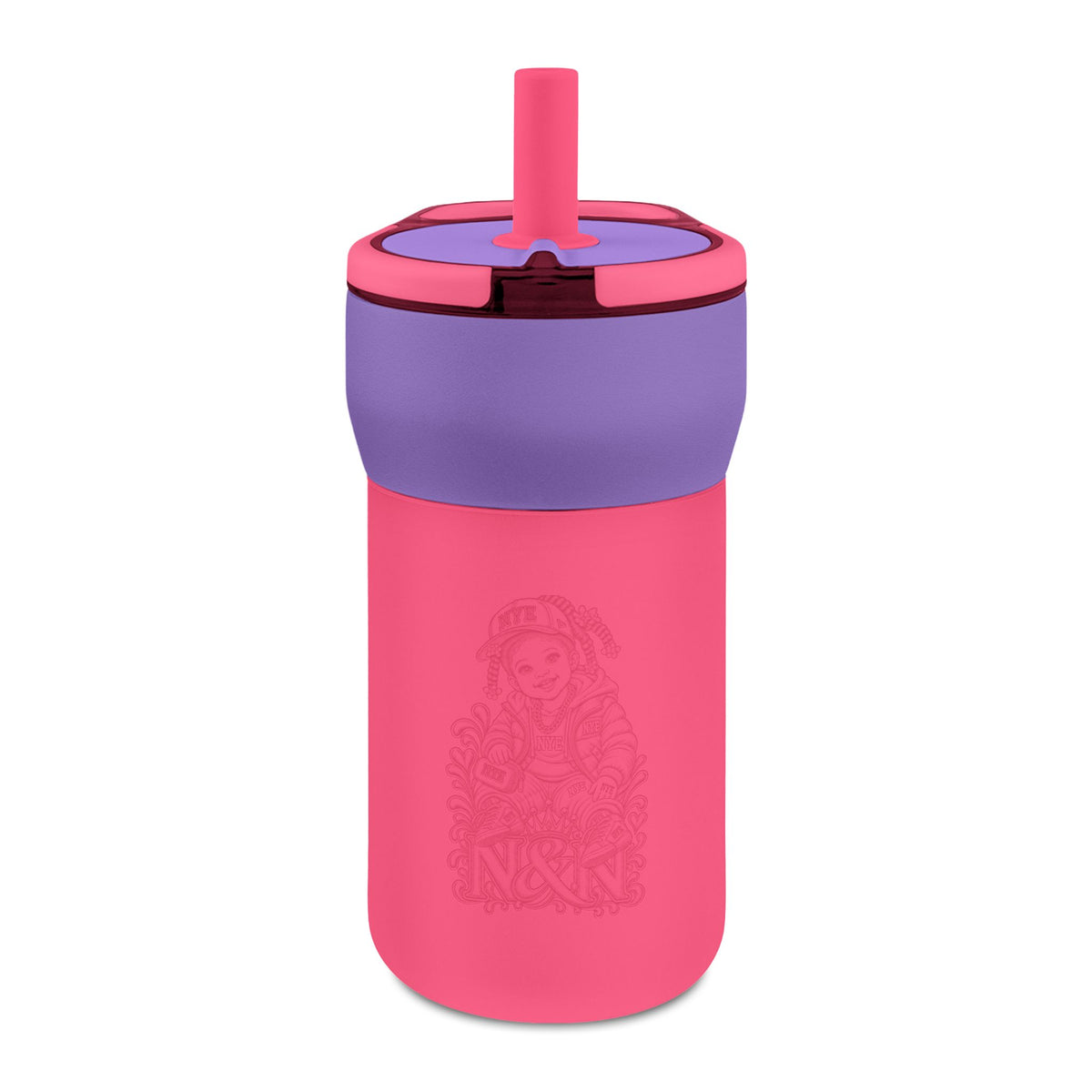 NYE Kids 12oz Leakproof Straw Tumbler — Engravable Pink & Purple Stainless Bottle