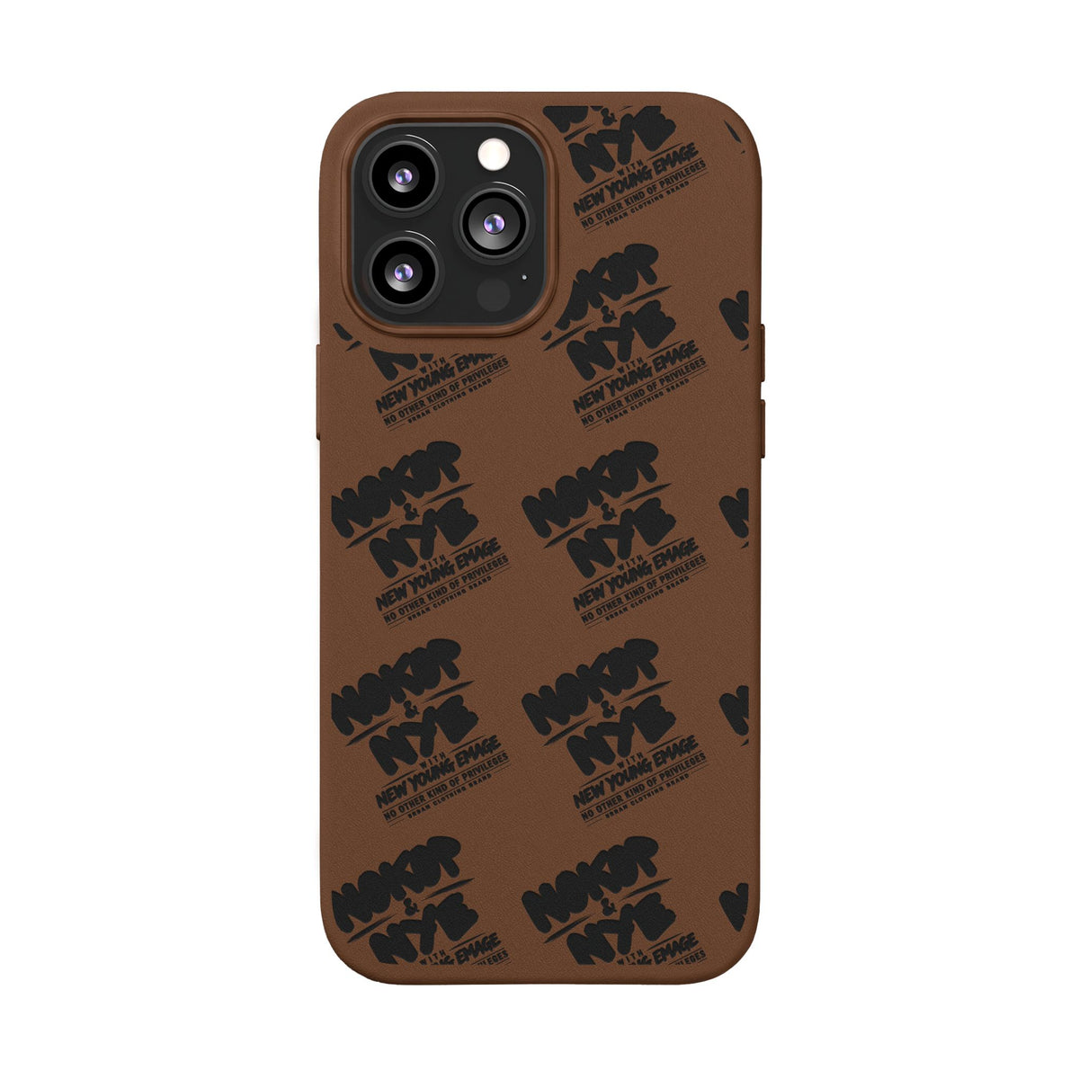 Nokop & Nye Engraved PU Leather Phone Case — Sleek Black Protective Case with Subtle Embossed Logo