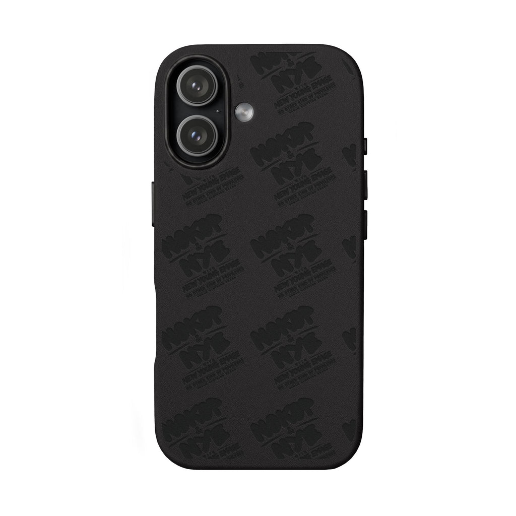 Nokop & Nye Engraved PU Leather Phone Case — Sleek Black Protective Case with Subtle Embossed Logo
