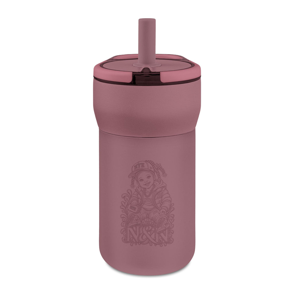 NYE Kids 12oz Leakproof Straw Tumbler — Engravable Pink & Purple Stainless Bottle