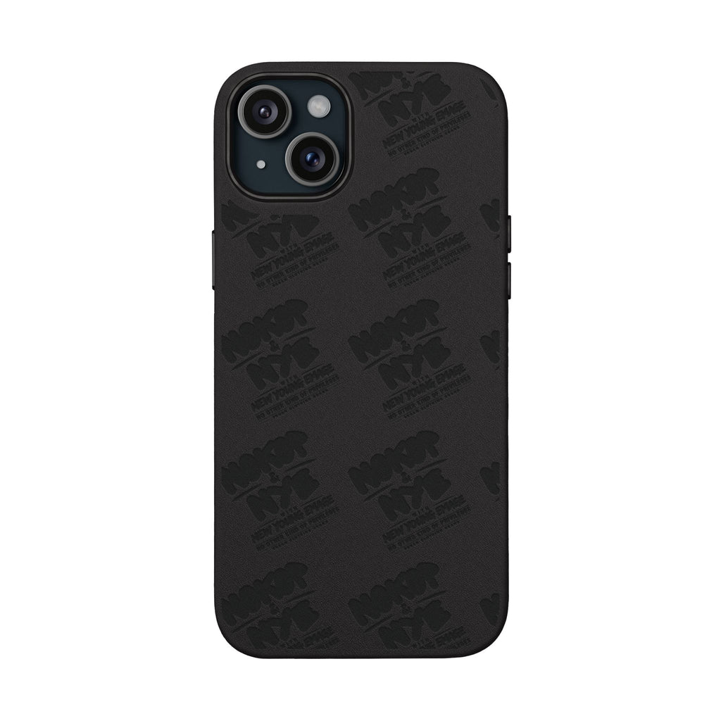 Nokop & Nye Engraved PU Leather Phone Case — Sleek Black Protective Case with Subtle Embossed Logo