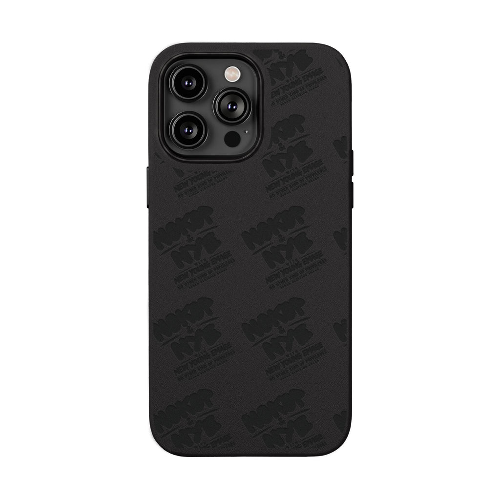 Nokop & Nye Engraved PU Leather Phone Case — Sleek Black Protective Case with Subtle Embossed Logo
