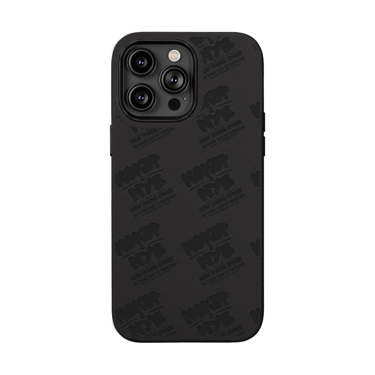 Nokop & Nye Engraved PU Leather Phone Case — Sleek Black Protective Case with Subtle Embossed Logo