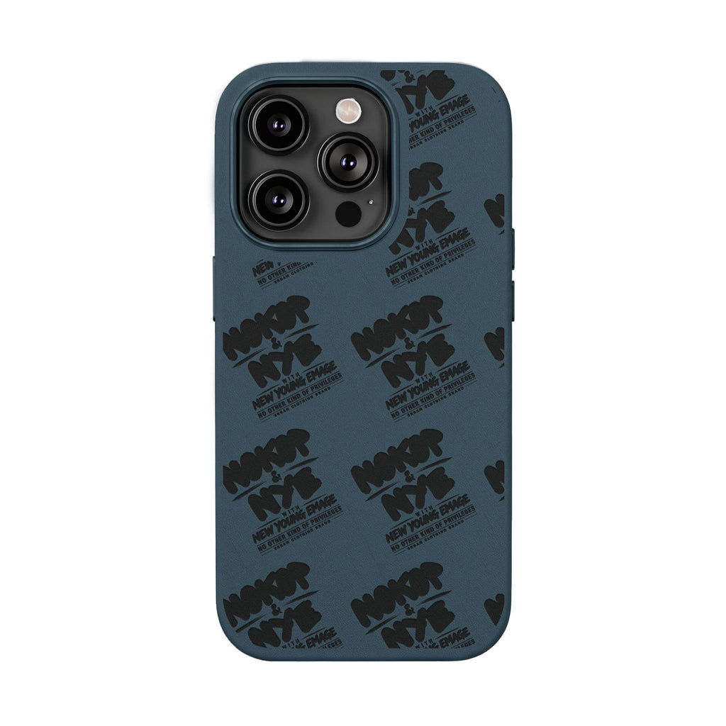 Nokop & Nye Engraved PU Leather Phone Case — Sleek Black Protective Case with Subtle Embossed Logo