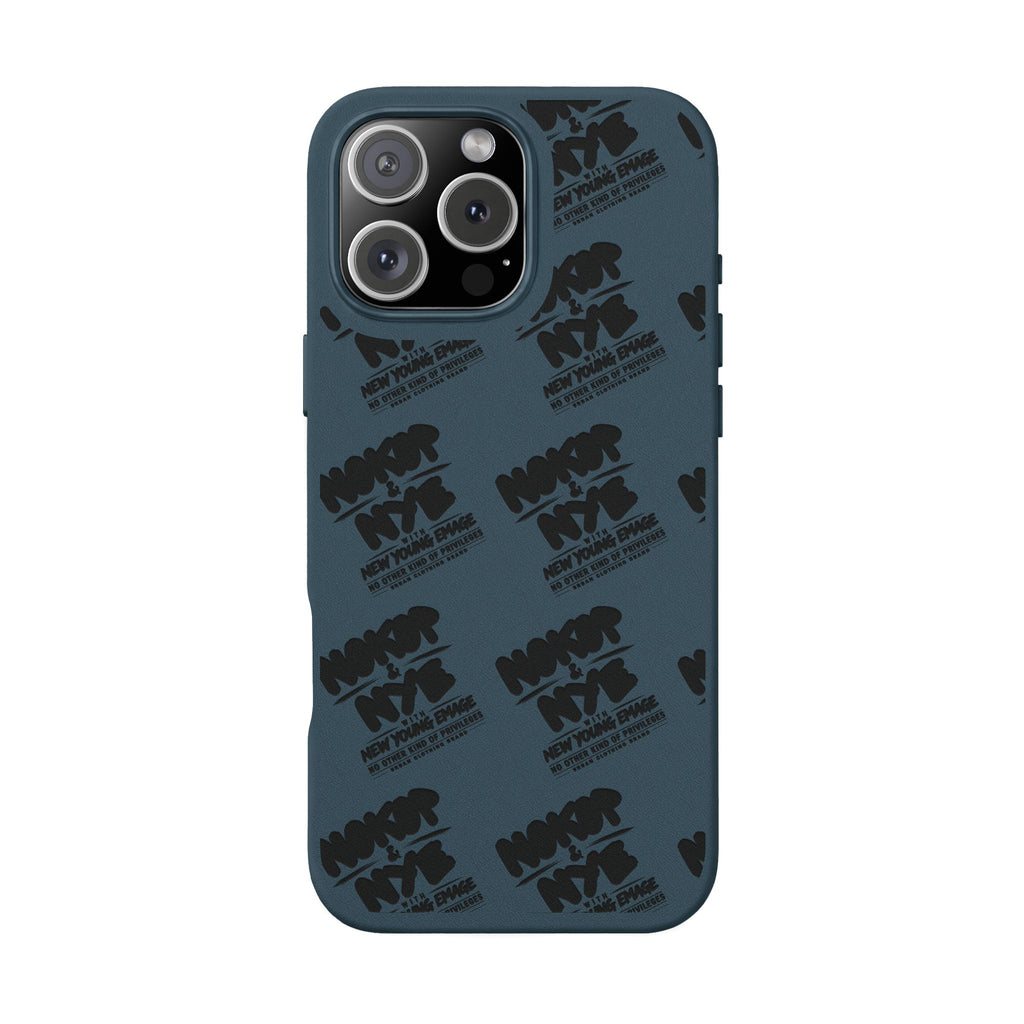 Nokop & Nye Engraved PU Leather Phone Case — Sleek Black Protective Case with Subtle Embossed Logo
