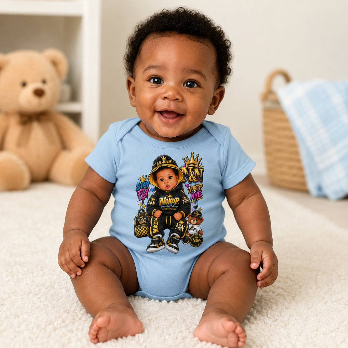 Baby NOKOP Bodysuit — 'King of the Block' Urban Baby Graphic Onesie