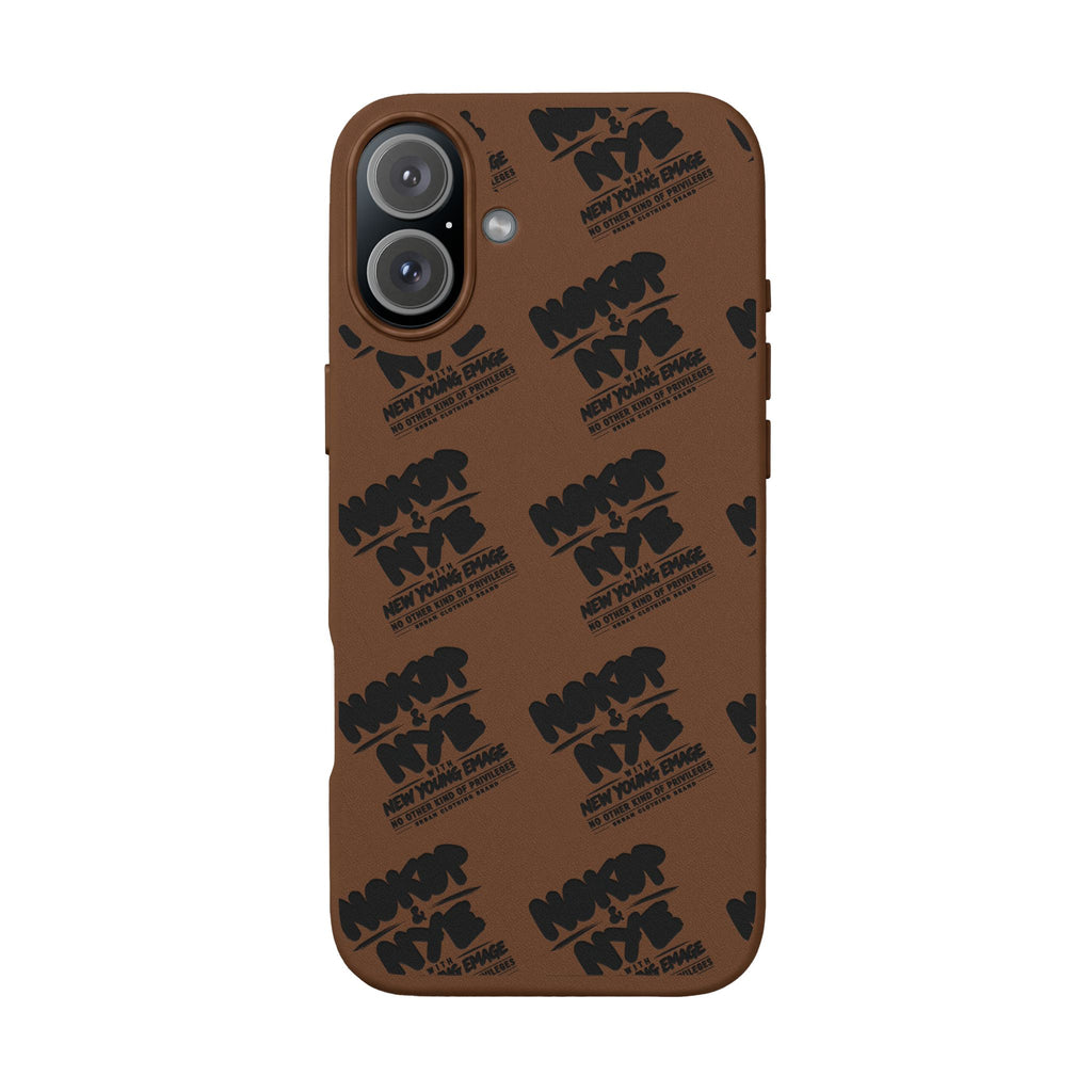 Nokop & Nye Engraved PU Leather Phone Case — Sleek Black Protective Case with Subtle Embossed Logo