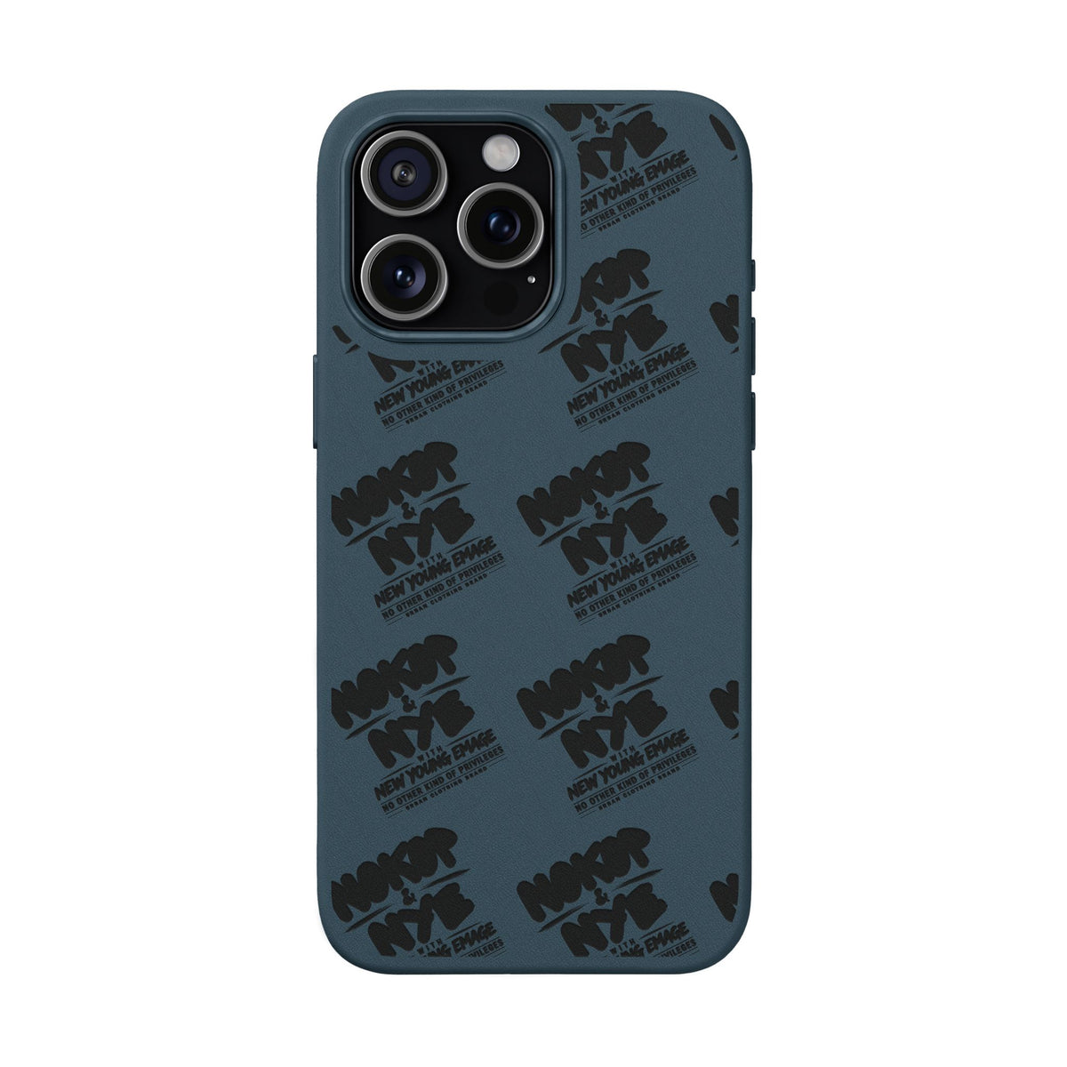 Nokop & Nye Engraved PU Leather Phone Case — Sleek Black Protective Case with Subtle Embossed Logo