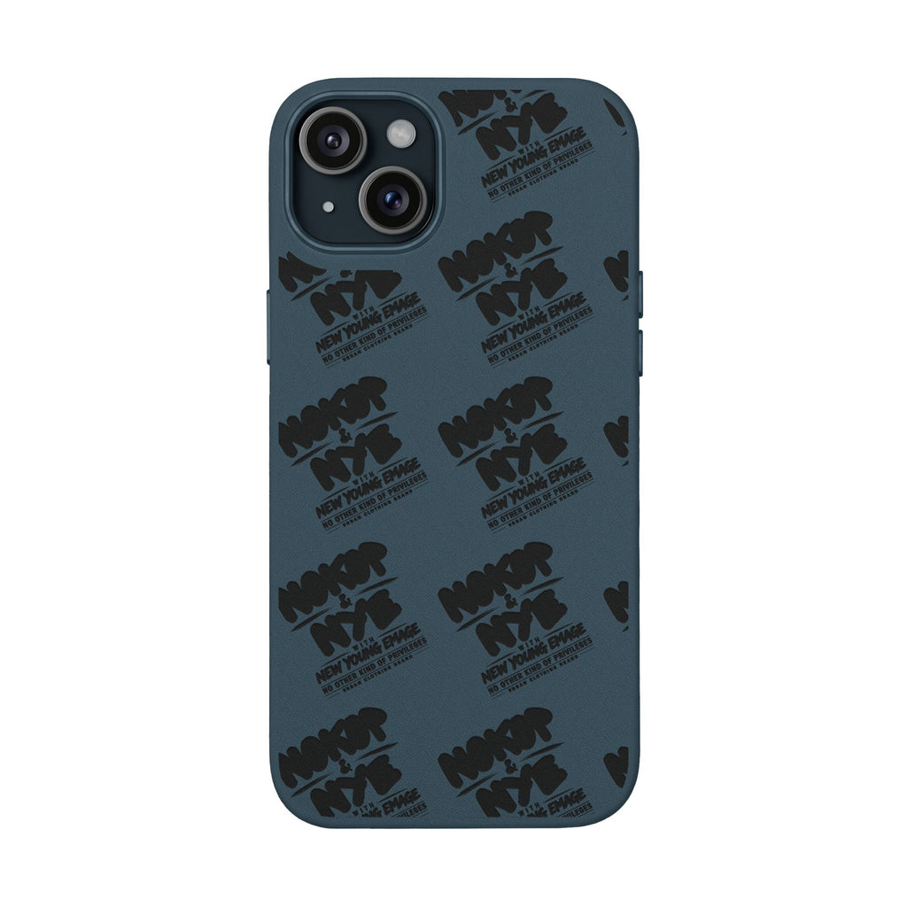 Nokop & Nye Engraved PU Leather Phone Case — Sleek Black Protective Case with Subtle Embossed Logo