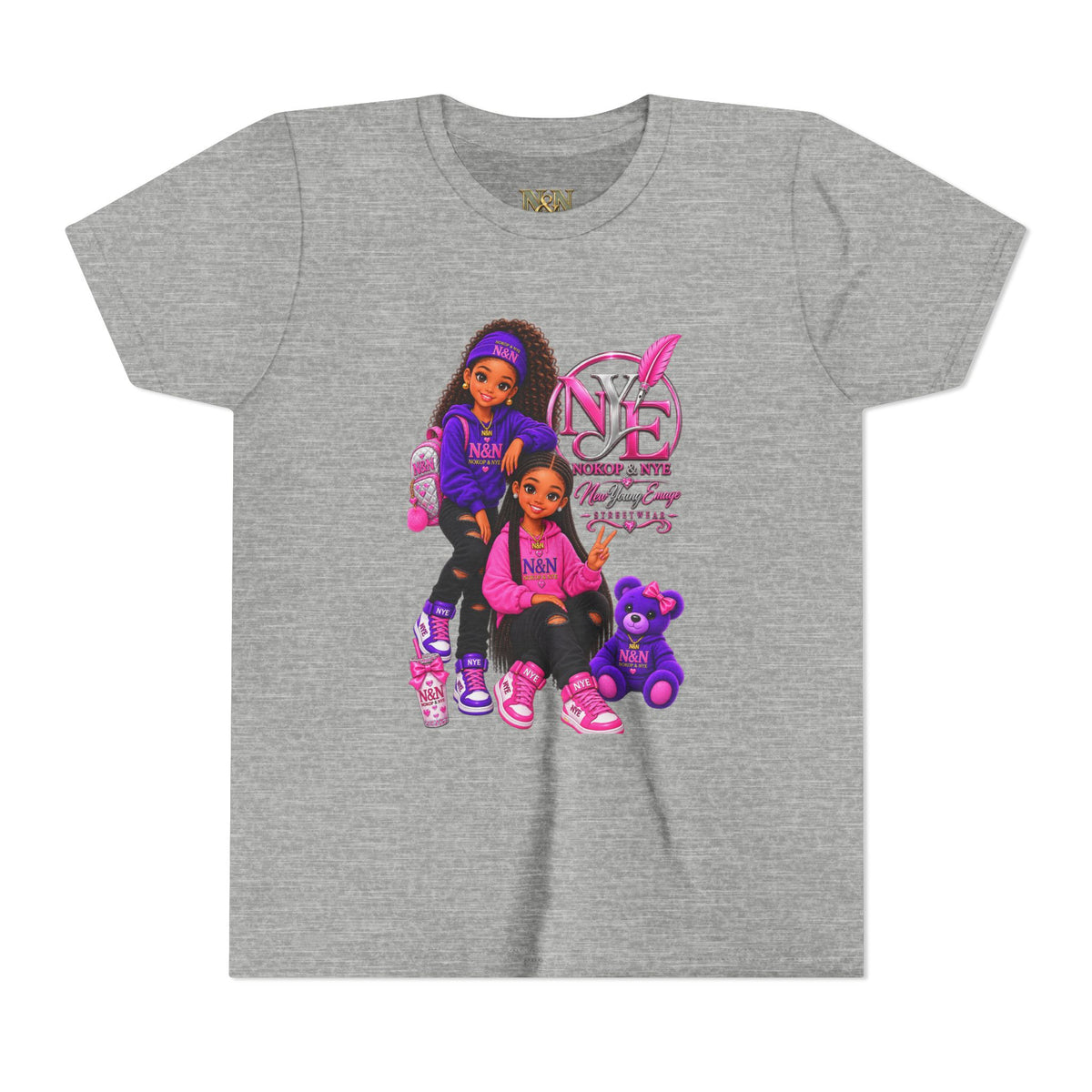 Youth Tee — Pink 'NOKOP & NYE' Streetwear Graphic Tee for Girls