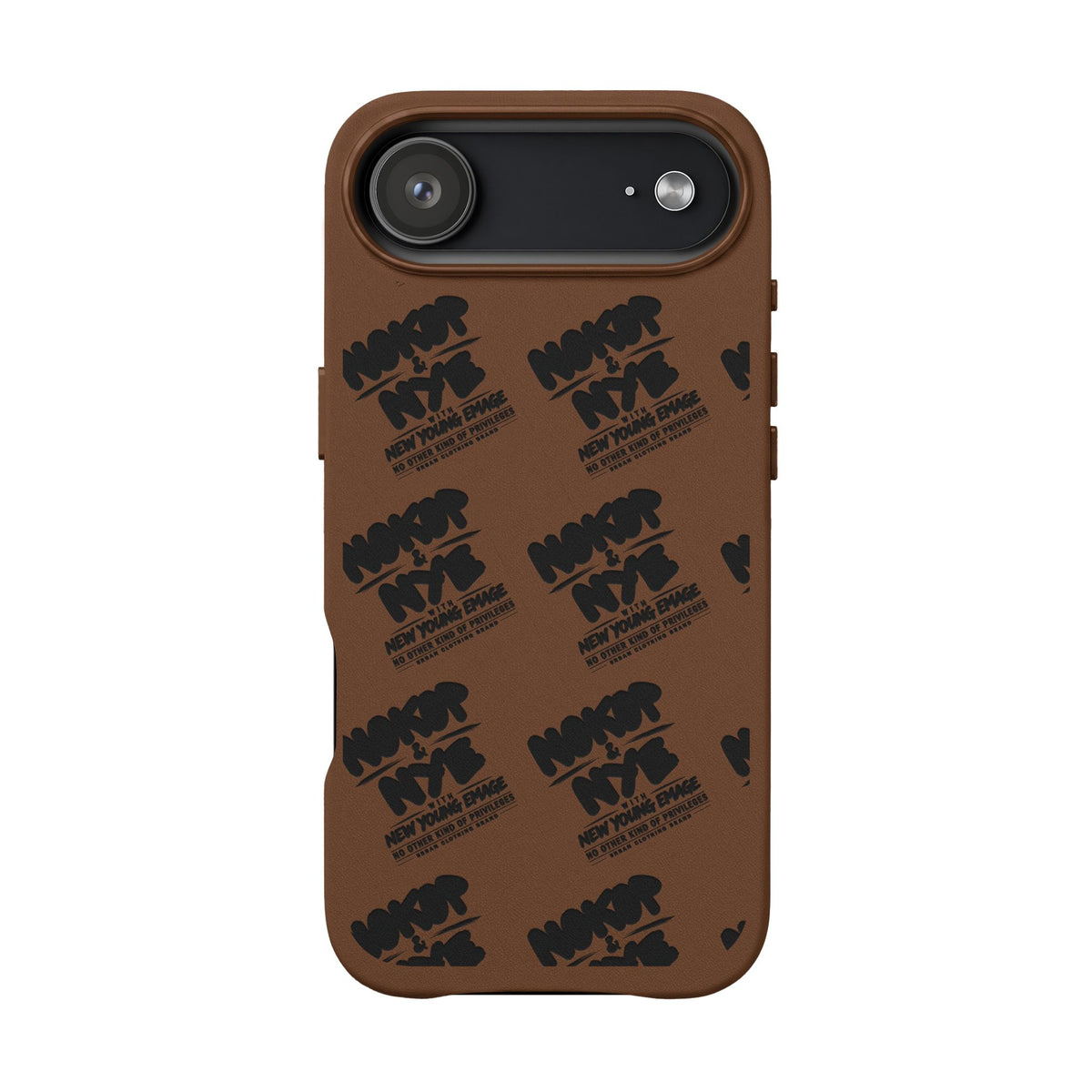 Nokop & Nye Engraved PU Leather Phone Case — Sleek Black Protective Case with Subtle Embossed Logo