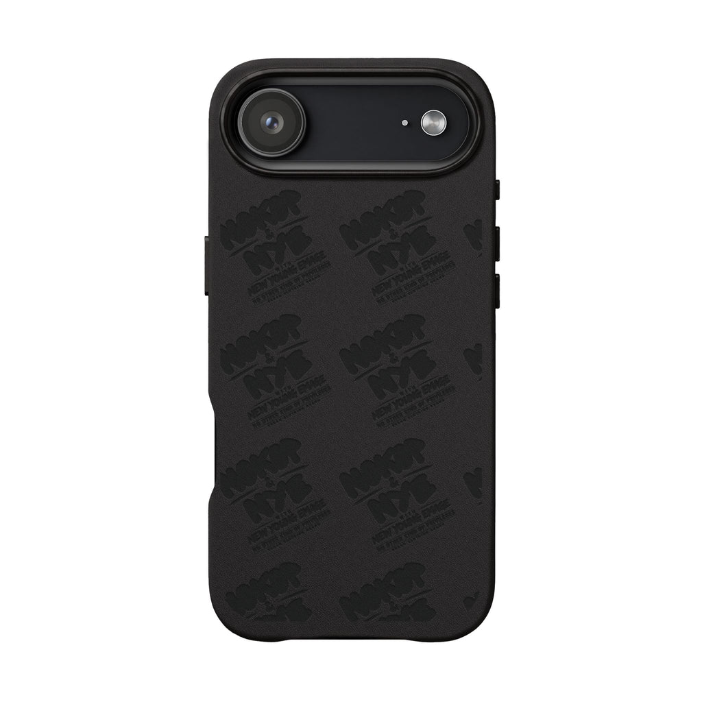 Nokop & Nye Engraved PU Leather Phone Case — Sleek Black Protective Case with Subtle Embossed Logo