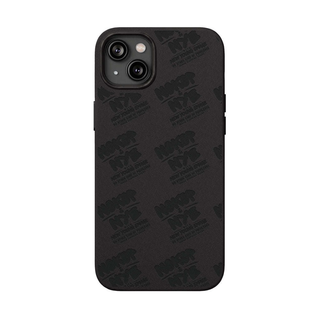 Nokop & Nye Engraved PU Leather Phone Case — Sleek Black Protective Case with Subtle Embossed Logo