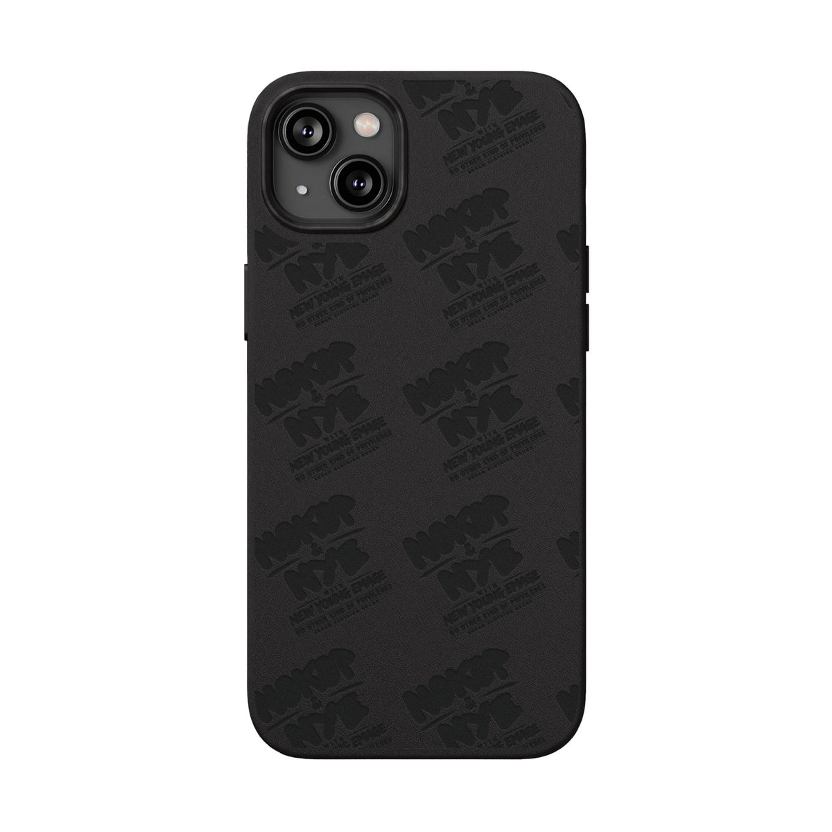 Nokop & Nye Engraved PU Leather Phone Case — Sleek Black Protective Case with Subtle Embossed Logo