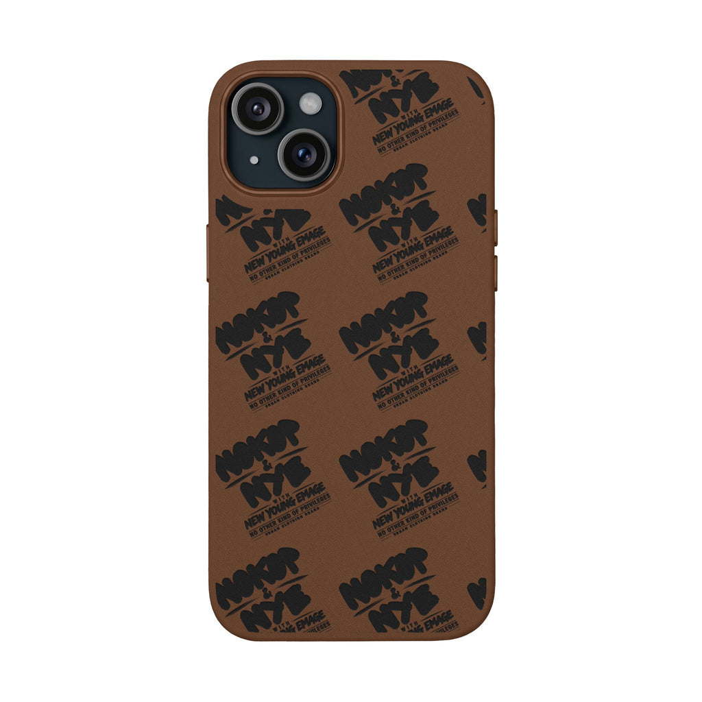 Nokop & Nye Engraved PU Leather Phone Case — Sleek Black Protective Case with Subtle Embossed Logo