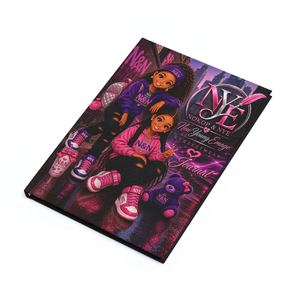 NYE Urban Pink Sisters Illustration & Vibrant Purple Wave A5 Hardcover Journal