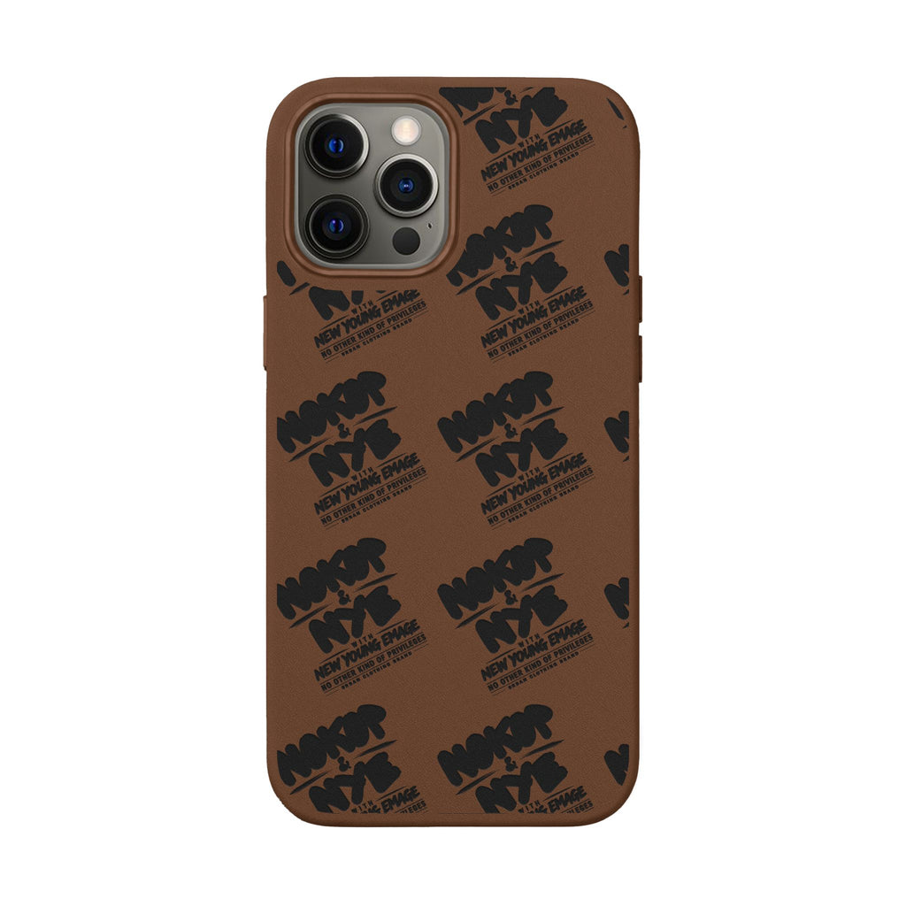Nokop & Nye Engraved PU Leather Phone Case — Sleek Black Protective Case with Subtle Embossed Logo