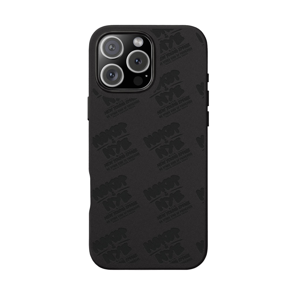 Nokop & Nye Engraved PU Leather Phone Case — Sleek Black Protective Case with Subtle Embossed Logo
