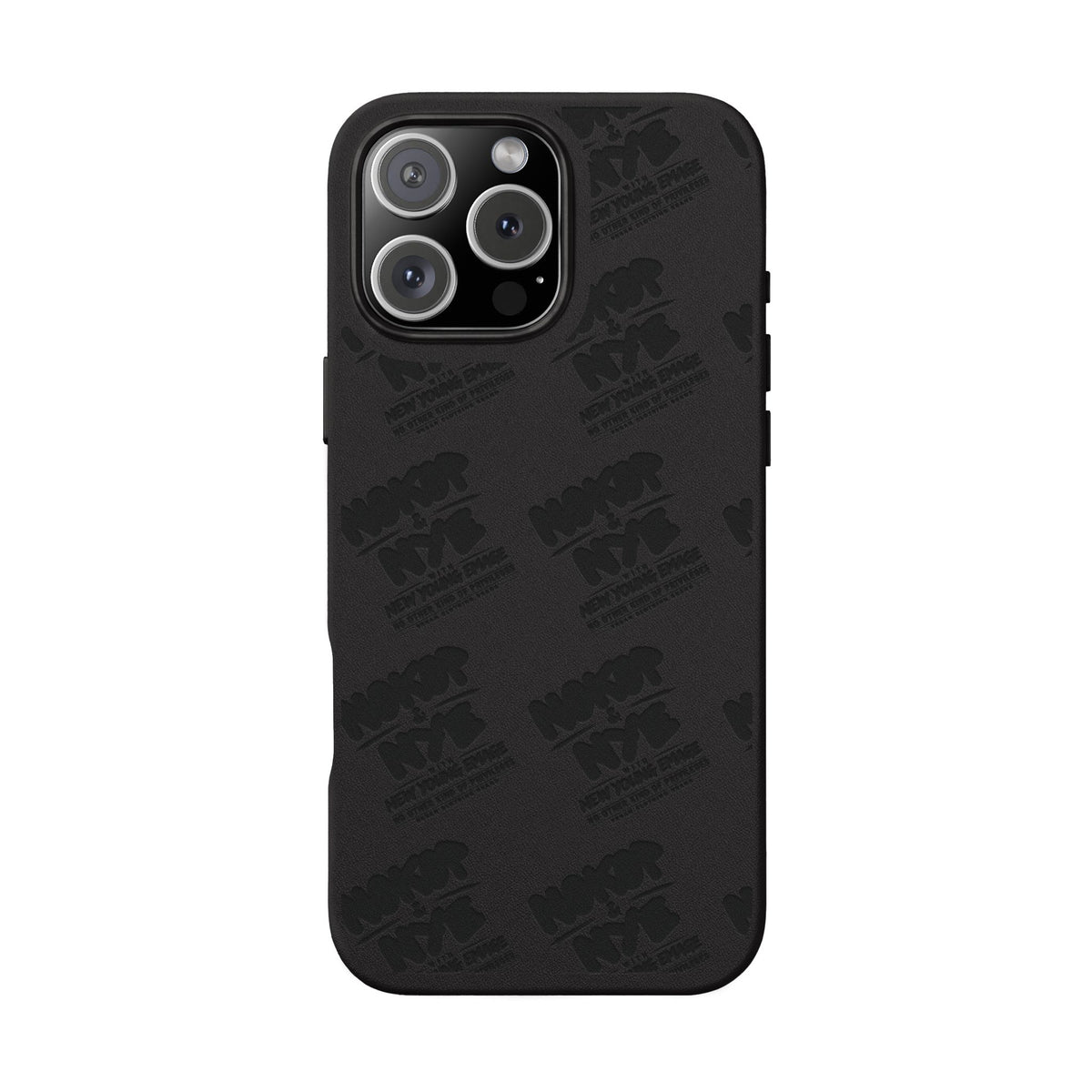 Nokop & Nye Engraved PU Leather Phone Case — Sleek Black Protective Case with Subtle Embossed Logo