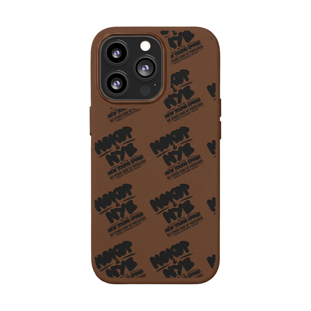 Nokop & Nye Engraved PU Leather Phone Case — Sleek Black Protective Case with Subtle Embossed Logo