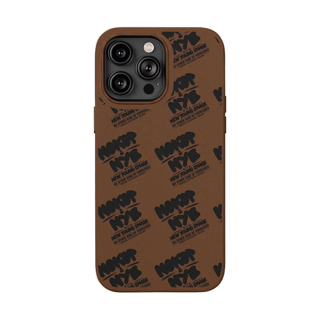 Nokop & Nye Engraved PU Leather Phone Case — Sleek Black Protective Case with Subtle Embossed Logo
